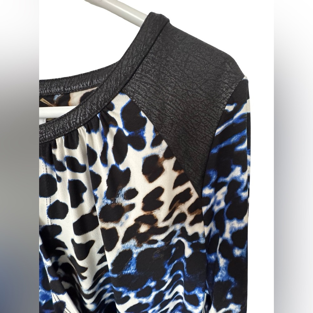 Calvin Klein Cheetah Wrap Dress Women's Large Blue Yellow Cocktail EUC - Picture 7 of 12